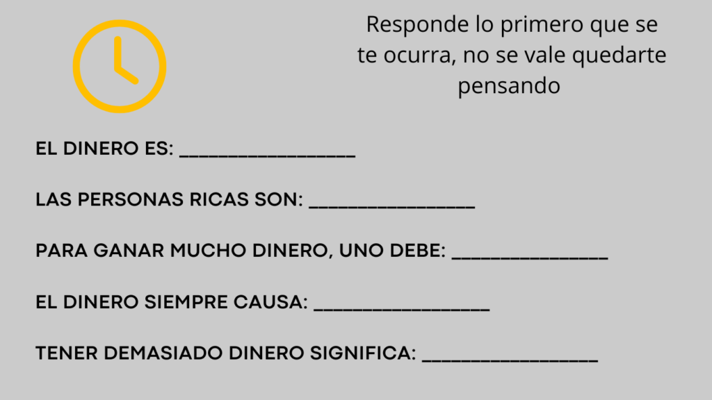 "Ejercicio de reflexión sobre creencias limitantes relacionadas con el dinero"